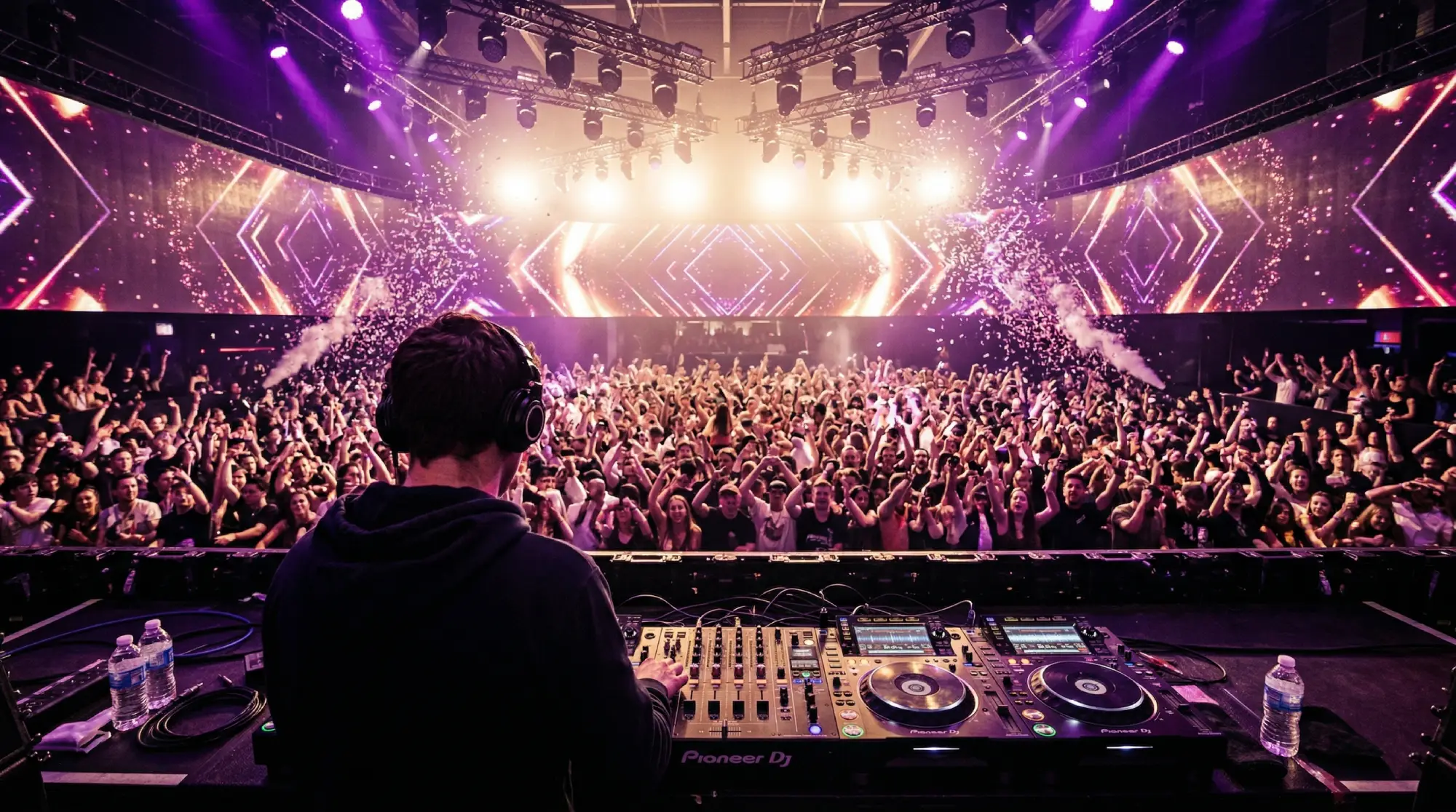 DJ performing at festival with crowd